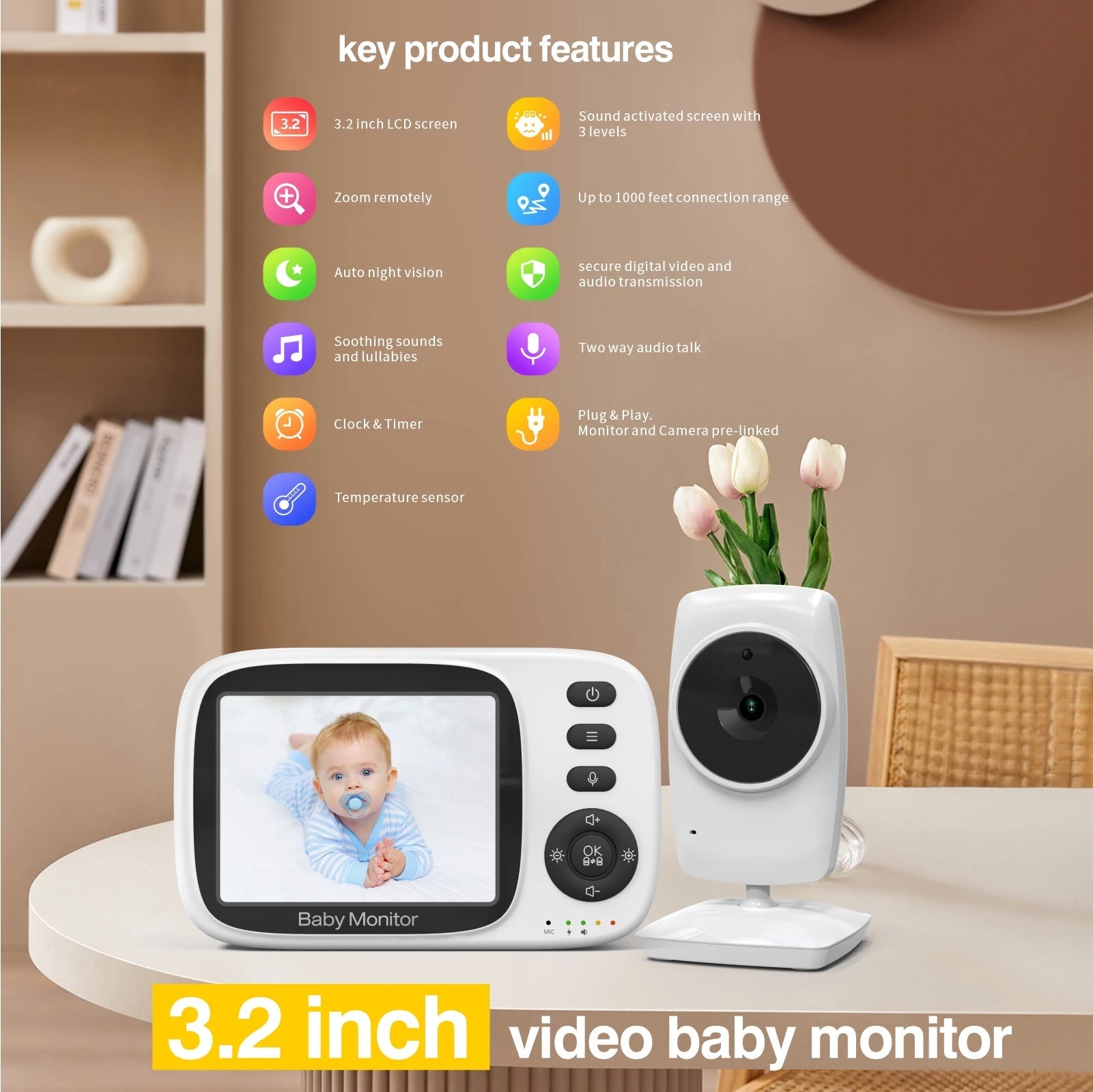 2.4G Wireless Video Baby Monitor – 3.2" LCD